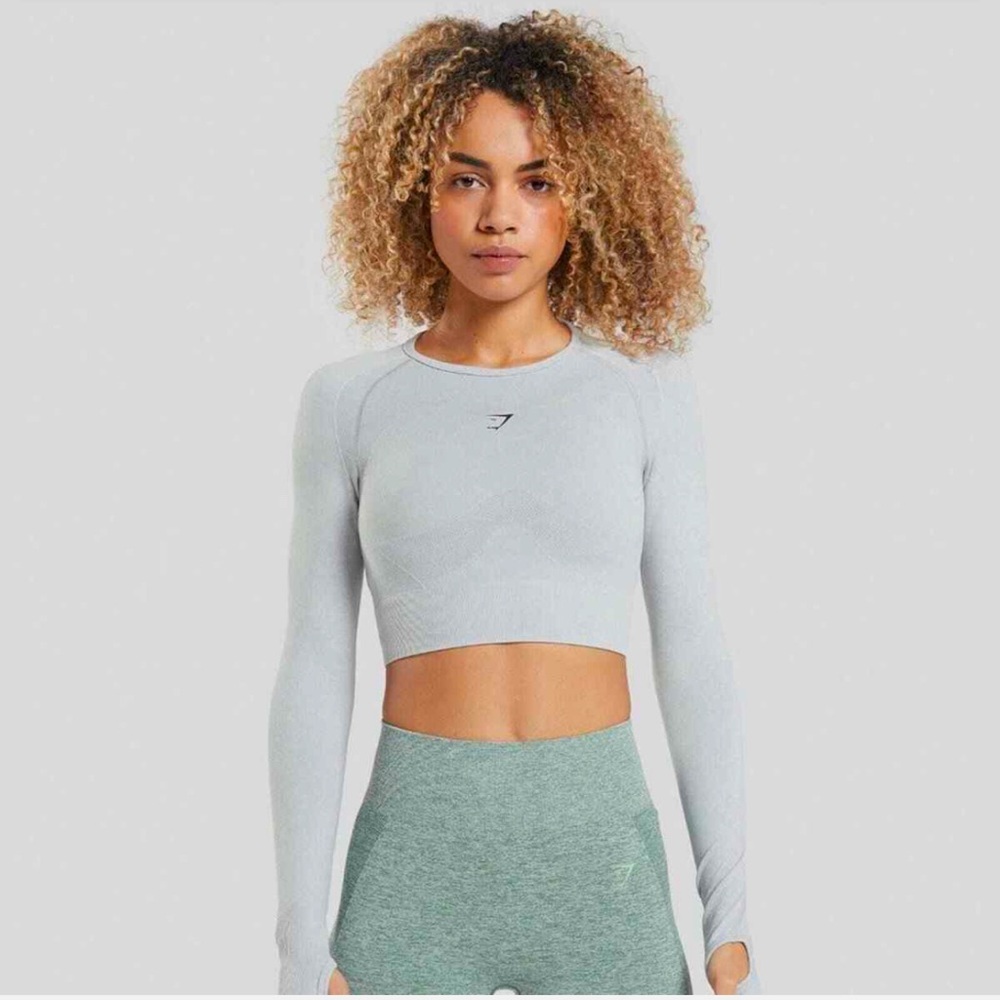 Gymshark Flex Sports Long Sleeve Crop Top - Light Grey Marl